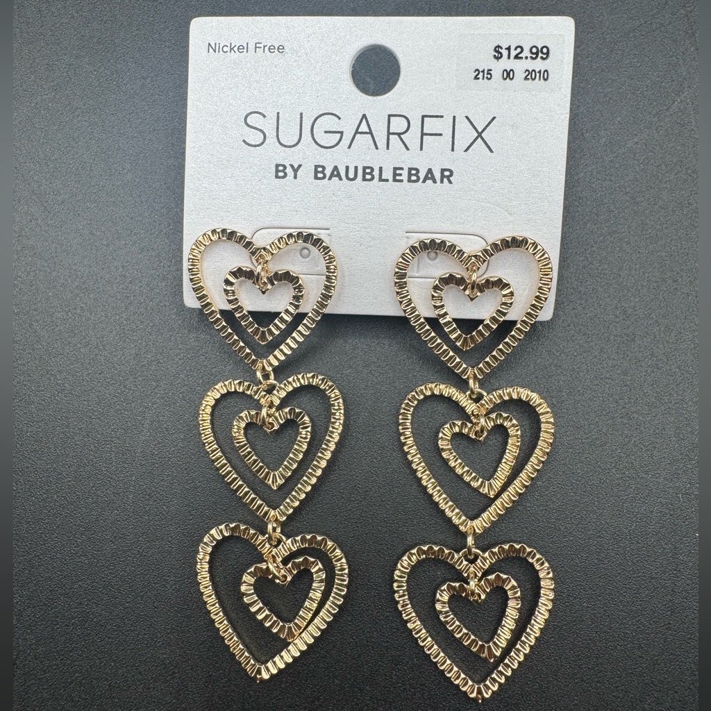 New Sugarfix By Baublebar Gold Tone Stacked Heart Dangle Drop Pierced Earrings 9$